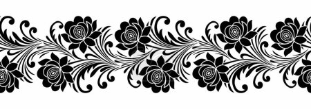Photo for Seamless black and white rose flower border design - Royalty Free Image