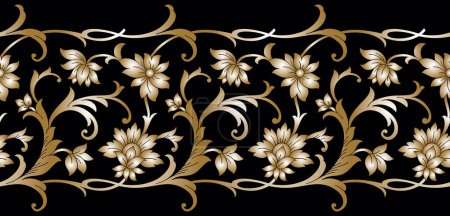 Photo for Seamless golden floral border on dark background - Royalty Free Image