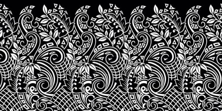 Photo for Seamless black and white tribal floral border design - Royalty Free Image