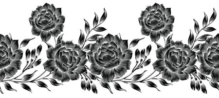 Photo for Seamless vector black and white rose flower border design - Royalty Free Image