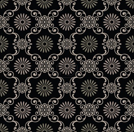 Photo for Seamless damask floral wallpaper on dark background - Royalty Free Image