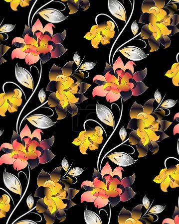 Photo for Seamless bright floral pattern on dark background - Royalty Free Image