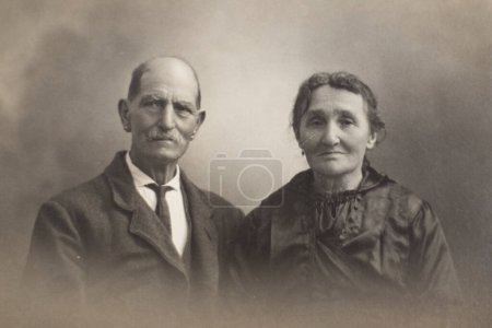 Photo for An old italian couple portrait in late 1930. Archival, black and white photography. - Royalty Free Image
