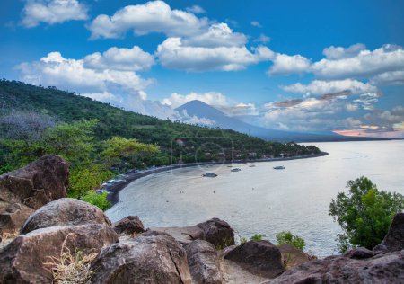Amed, Bali island, Indonesia with Agung mountain on background