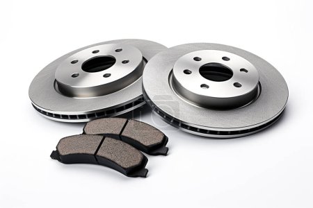 Car brake disc and pads on white background. High quality photo