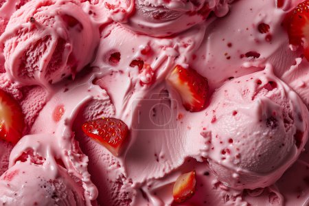 Foto de Primer plano de la textura de helado cremoso rosa con fresas. Foto de alta calidad - Imagen libre de derechos