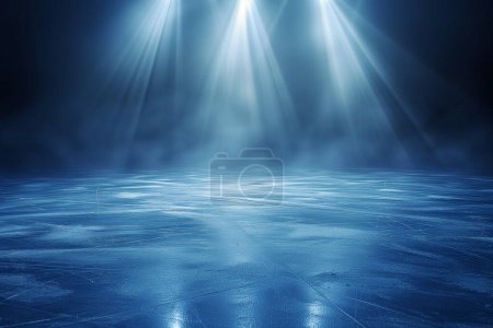 Eishintergrund.Leere Eisbahn beleuchtet von Scheinwerfern. Hochwertiges Foto