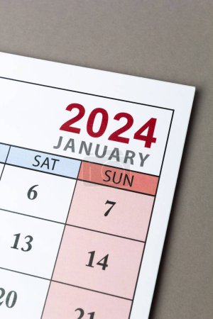 Téléchargez les photos : Janvier 2024 page du calendrier. Gros plan. - en image libre de droit