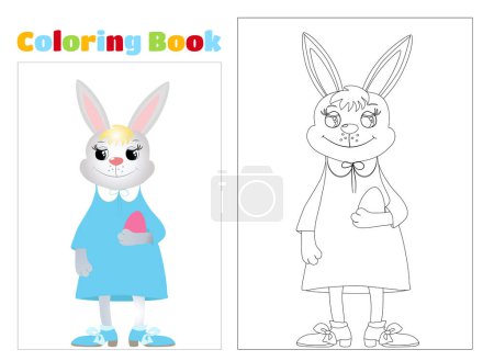 Illustration for Coloring page. Happy Easter bunnies smiles happily. Vector illustration of a cartoon bunny  for easter cards. - Royalty Free Image