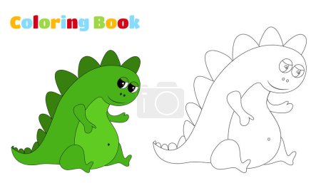 Illustration for Coloring page. Cute  green  cartoon dinosaur. - Royalty Free Image