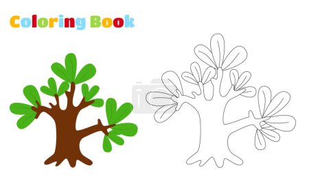 Illustration for Coloring page. Amazing fantastic plant. Strong trunk and large leaves in a cartoon style. - Royalty Free Image