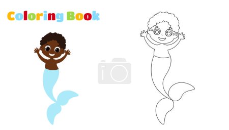 Illustration for Coloring page. A mermaid boy with a long tail in mule style. - Royalty Free Image