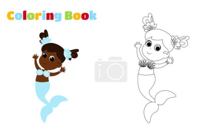 Illustration for Coloring page. Mermaid in cartoon style. - Royalty Free Image