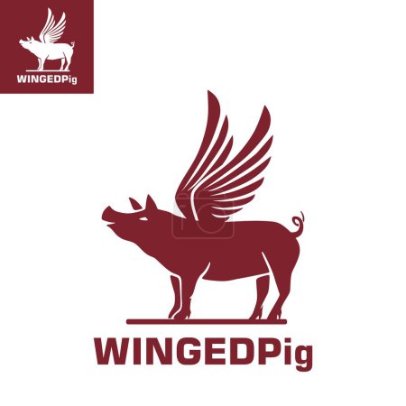 Illustration for GREAT FLYING PIG LOGO, silhouette of red winged pig vector illustrations - Royalty Free Image