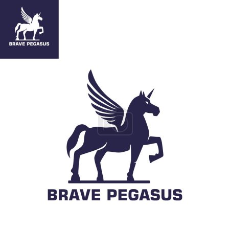 Illustration for Beautifull pegasus logo, SILHOUETTE OF DARKBLUE WINGED HORSE WALKING vector illustrations - Royalty Free Image