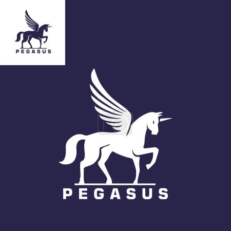 Illustration for ELEGANT WINGED HORSE LOGO, silhouette of strong horse with horn vector illustration - Royalty Free Image