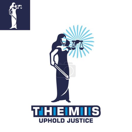 Illustration for SIMPLE LADY JUSTICE LOGO, silhouette of great lady with blade and scales vector illustrations - Royalty Free Image
