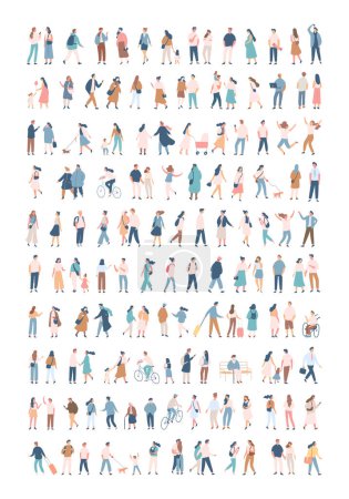 Téléchargez les illustrations : Different People silhouette big collection. Male and female flat faceless characters isolated on white background. - en licence libre de droit