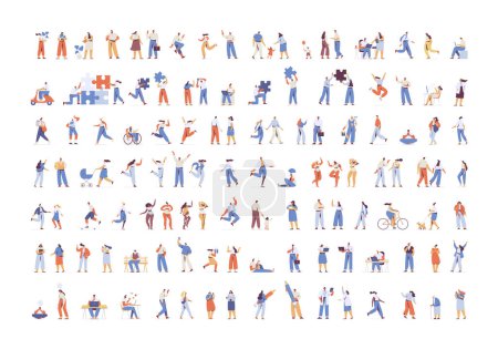 Téléchargez les illustrations : Different People silhouette big vector bundle. Male and female flat faceless characters isolated on white background. - en licence libre de droit