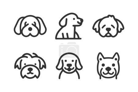 Illustration for Cartoon cute Dog silhouette vector line icon set - Royalty Free Image