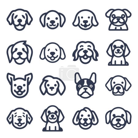 Illustration for Cartoon Dog face vector line icon set - Royalty Free Image