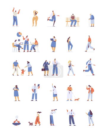 Ilustración de People vector bundle. Male and female silhouette flat characters isolated on white background. - Imagen libre de derechos