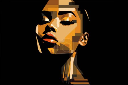 Retrato de una hermosa mujer afroamericana. Arte vectorial, pintura abstracta aislada en negro. Las vidas de los negros importan, cartel BLM