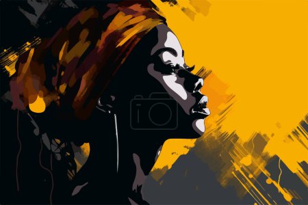 Porträt der schönen afrikanisch-amerikanischen Frau. Vektorkunst, abstrakte Malerei isoliert auf Schwarz. Schwarze Leben zählen, BLM-Plakat