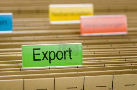 Hanging file folder labeled with Export