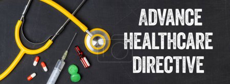 Le stéthoscope et les produits pharmaceutiques au tableau noir - Directive préalable sur les soins de santé