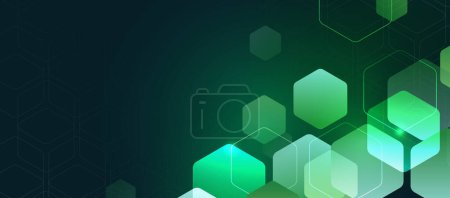 Green Digital technology abstract horizontal banner background