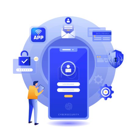 Illustration for Cybersecurity Mobile Application mobile application concept - Royalty Free Image