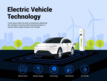 Téléchargez les illustrations : EV Car Electric Vehicle Technology Illustration - en licence libre de droit
