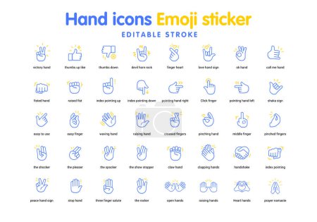 Illustration for Blue color Hand Icons Emoji Sticker - Royalty Free Image