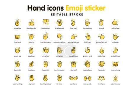 Téléchargez les illustrations : Sticker Emoji Icônes de main de couleur jaune - en licence libre de droit