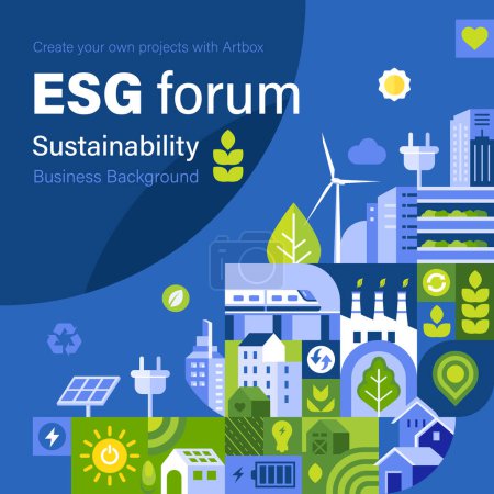 Ilustración de ESG Business banner cuadrado fondo - Imagen libre de derechos