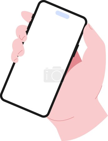 Simple flat Hand holding mobile smart phone with blank screen illustration