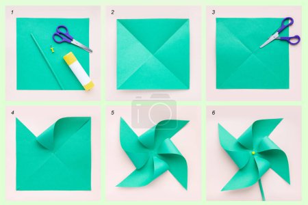 Foto de Fácil origami artesanía de papel para niños molino de viento. - Imagen libre de derechos