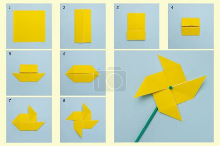 Téléchargez les photos : Artisanat en papier origami facile pour les enfants moulin à vent. - en image libre de droit