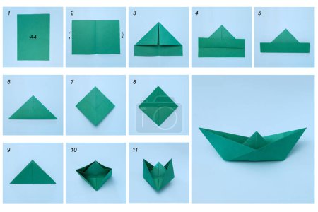 Foto de Pasos, tutorial hacer papel barco origami. - Imagen libre de derechos