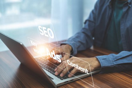 SEO Search Engine Analysis, SEO Search Engine Optimization concept with laptop computer. ranking traffic on website, internet technology for business company.-stock-photo