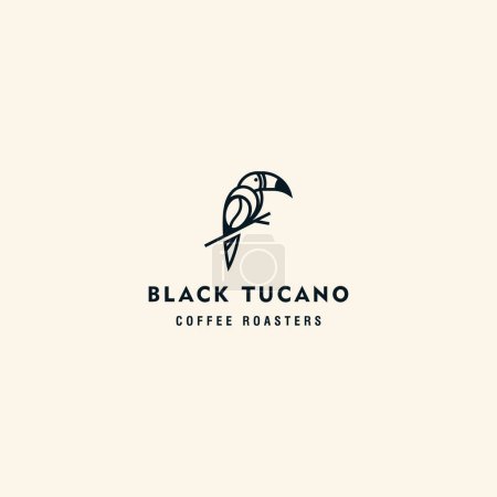 Toucan bird Coffee bean Roaster on branch leaf logo design inspiration print custom logo design