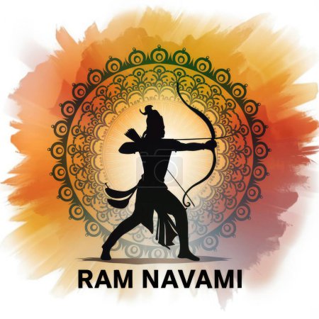 Watercolor illustration for ram navami with a silhouette. The ce