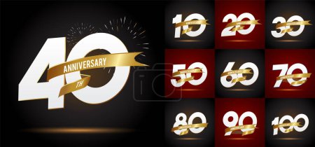 Ilustración de Conjunto de logotipo de aniversario y oro ribbon.Golden celebración aniversario - Imagen libre de derechos