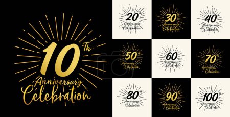 Illustration for Set of anniversary logotype and gold ribbon.Golden anniversary celebration - Royalty Free Image