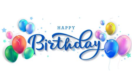 Illustration for Happy Birthday lettering text banner, colorful calligraphy of birthday text with colorful confetti design template - Royalty Free Image