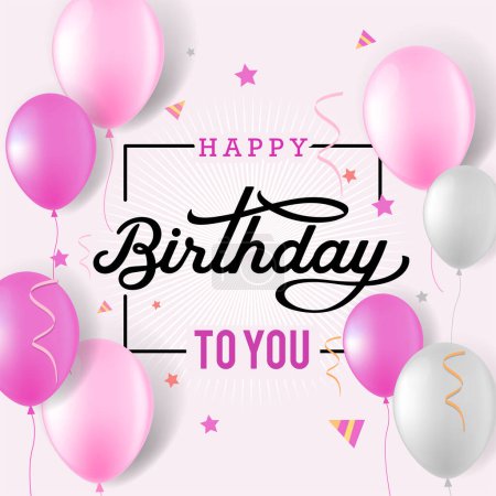 Ilustración de Banner de texto de letras de cumpleaños feliz, caligrafía colorida de texto de cumpleaños con confeti colorido. - Imagen libre de derechos