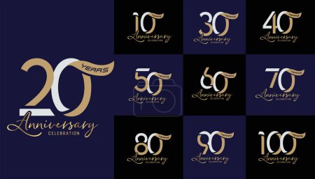 Illustration for Set of anniversary logotype and gold ribbon. Golden anniversary celebration - Royalty Free Image