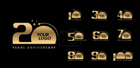 Illustration for Set of luxury anniversary logotype with gold number and fireworks - Royalty Free Image