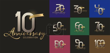 Illustration for Set of anniversary logotype and gold ribbon. luxury anniversary celebration - Royalty Free Image